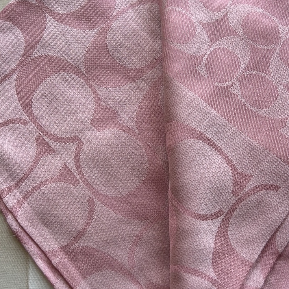NWT $178 Coach signature scarf. 44 by 44 inches. Pink. - Picture 3 of 6